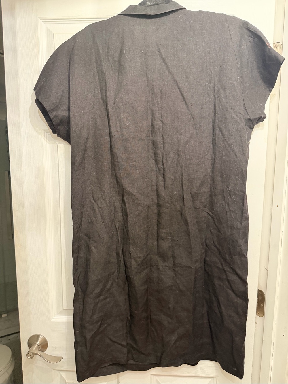 Vintage linen embroidered Black Button-Front Shift Dress - Picture 5 of 6